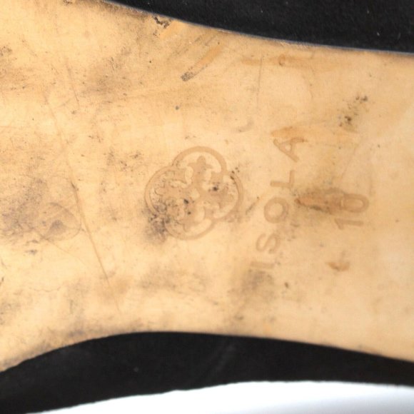 ISOLA Womens Size 10M Black Suede Round Cap Toe Block High Heels Classic Pumps - Picture 13 of 14